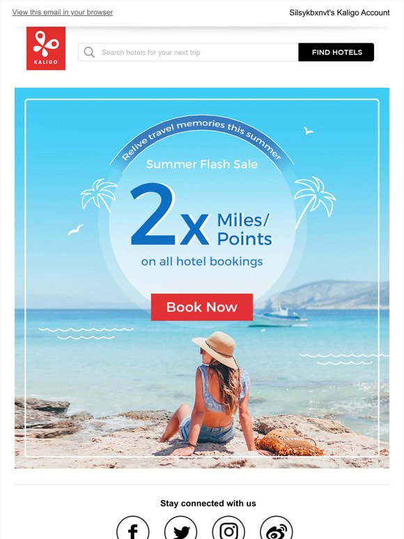 -Summer FLASH SALE - Enjoy double Miles/Points on all hotel bookings!