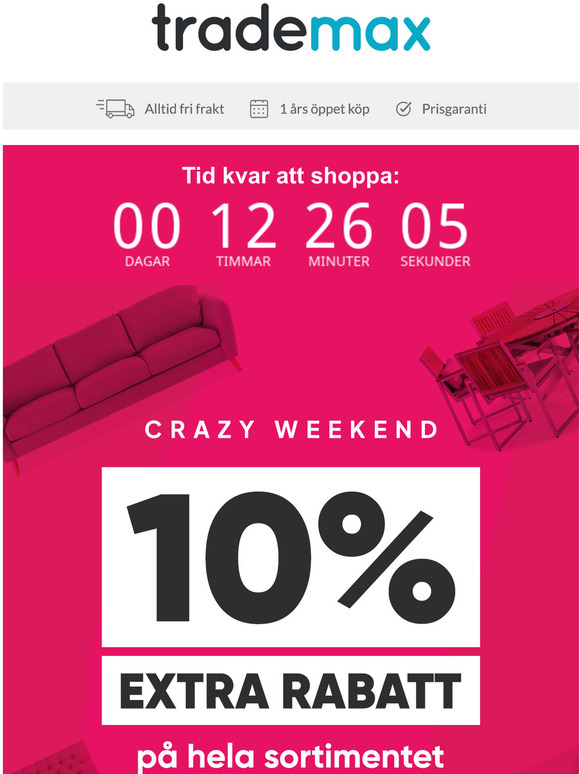 Sista chansen! 10% extra rabatt p allt upphr