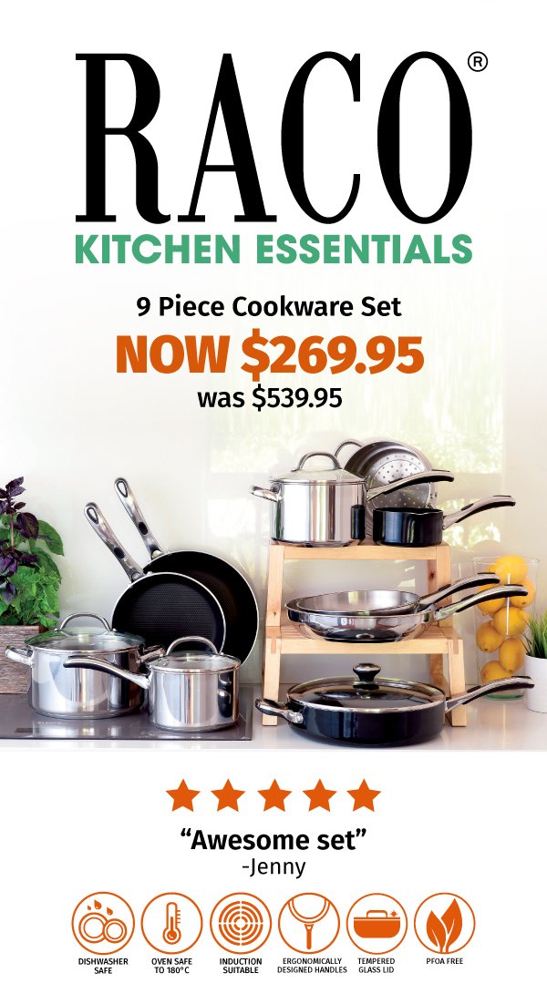 RACO Kitchen Essentials 9 Piece Cookware Set