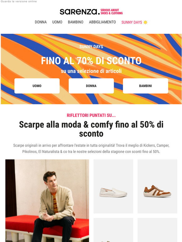 sarenza.it: Ultima chiamata: fino al 70% di sconto e un 10% di sconto extra  per concludere il periodo dei saldi con stile! | Milled