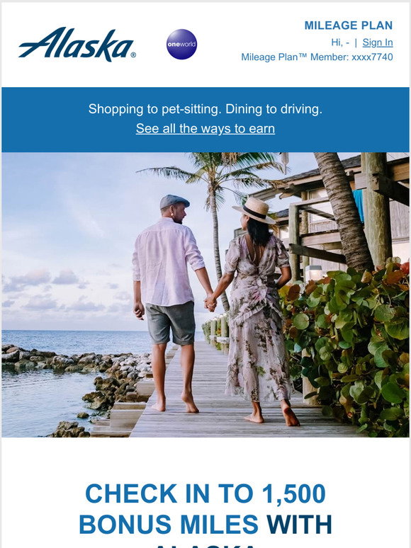 Alaska Airlines 2,000 bonus miles to say thank you Milled