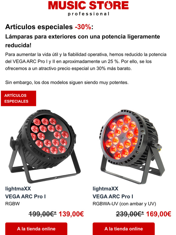 Artculos especiales -30%: Lmparas para exteriores con una potencia ligeramente reducida