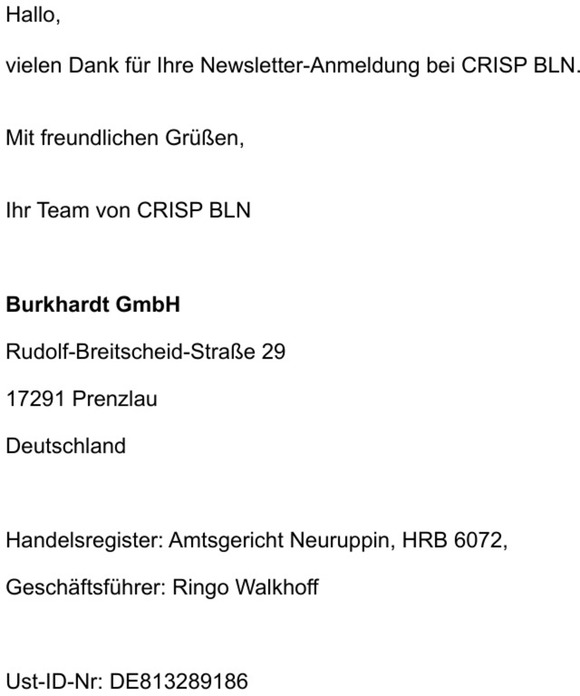 Vielen Dank fr Ihre Newsletter-Anmeldung