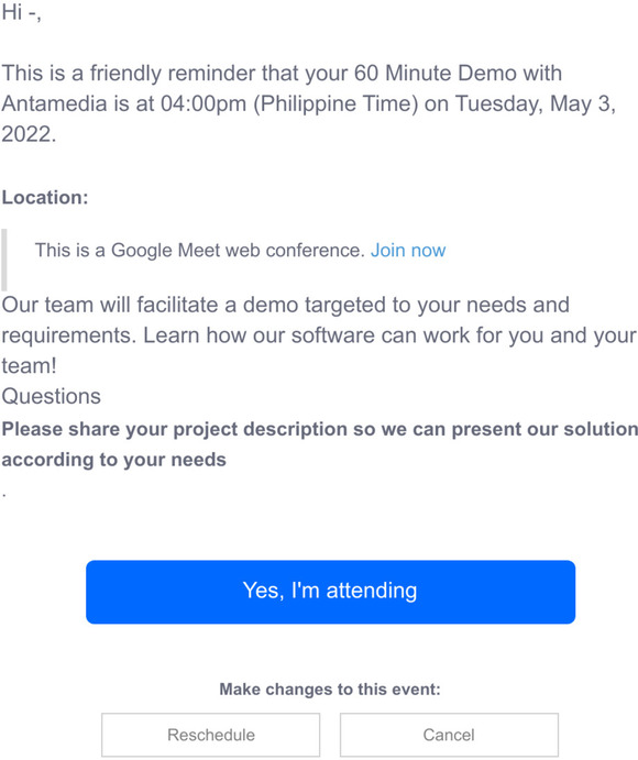 Reminder: 60 Minute Demo with Antamedia at 04:00pm (Philippine Time) on Tuesday, May 3, 2022