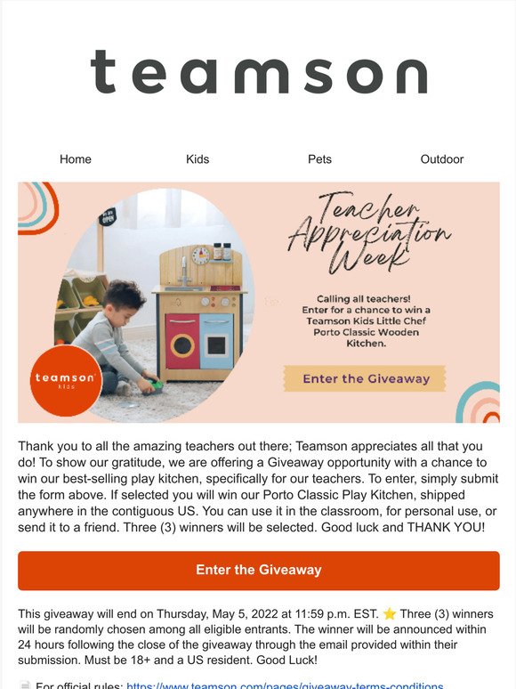Calling all TEACHERS!  Enter to win a Teamson Play Kitchen!