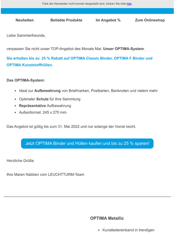 Sichern Sie sich jetzt bis zu 25% Rabatt auf das OPTIMA-System!