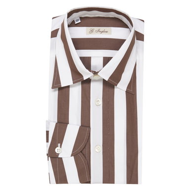 Brown and White Cotton Wide-Striped Shirt