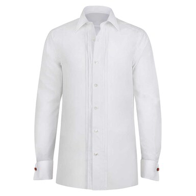 White Cotton Pleated Dress Shirt