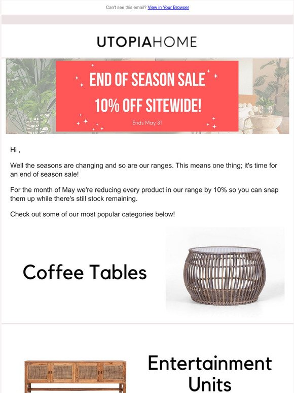  END OF SEASON SALE  10% OFF Sitewide!