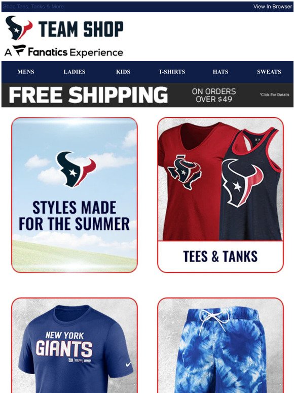 Texans Summer Styles & Free Shipping!
