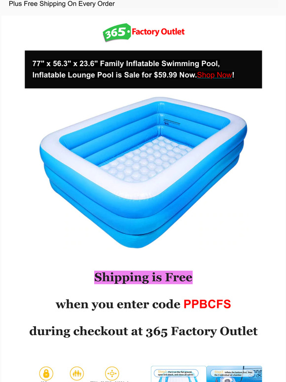 77" x 56.3" x 23.6" Family Inflatable Swimming Pool $59.99 Shipped