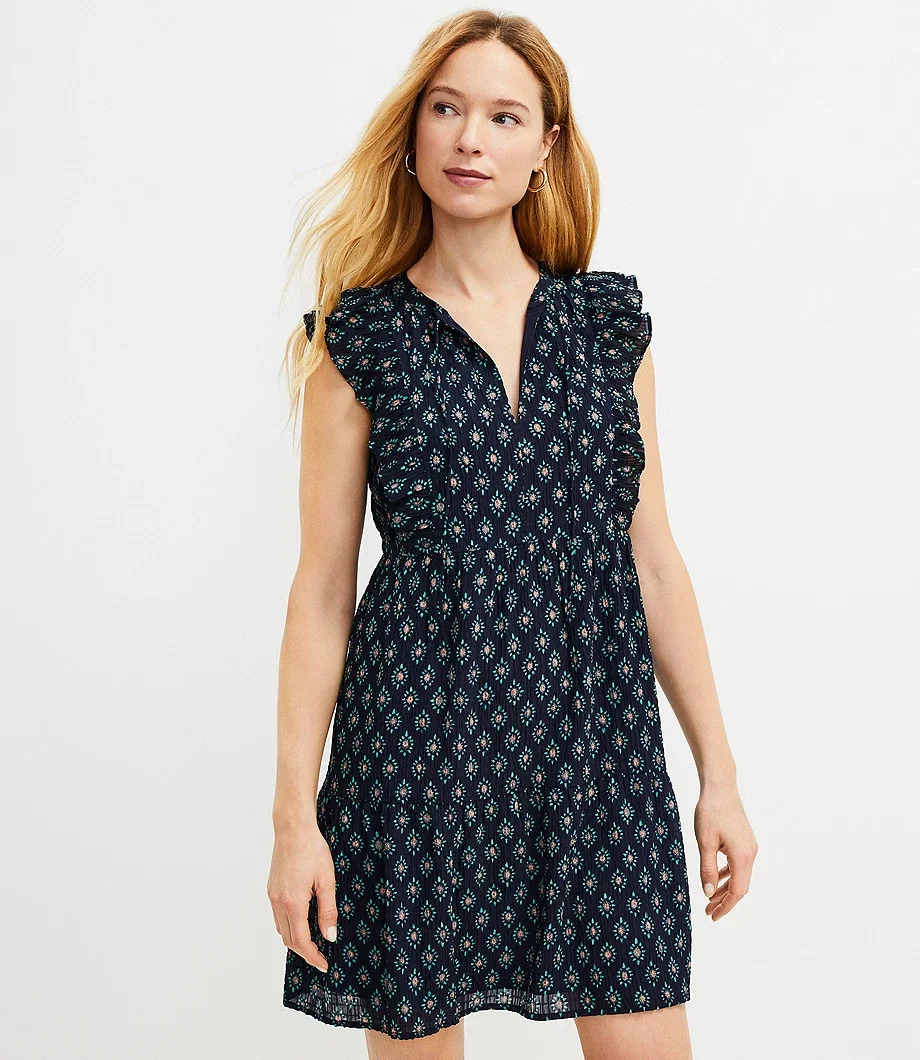 Floral Ruffle Tie Neck Dress