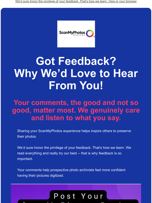 , Got feedback? Why wed love to hear from you!