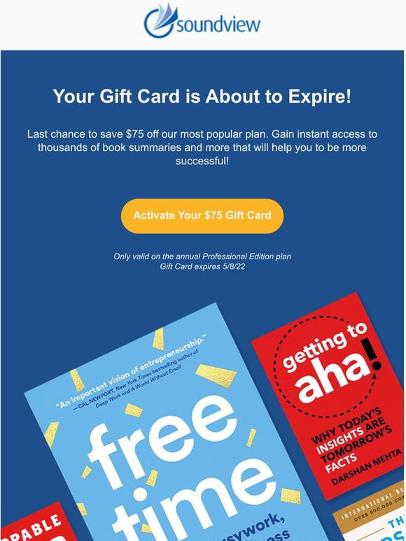 summary Your gift card is about to expire! Milled