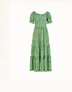 Murtle woodblock dress in sustainable viscose green