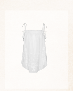 Embroidered cami top in sustainable cotton white
