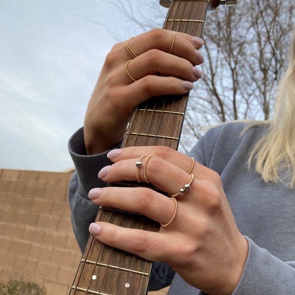 5 Band Set of Stackable Rings, Made of Guitar Chord