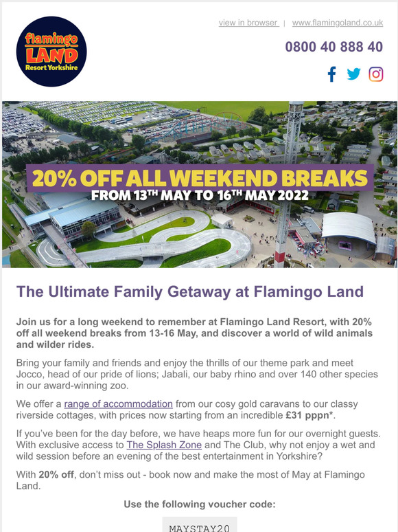 20% off all weekend breaks from 13-16 May