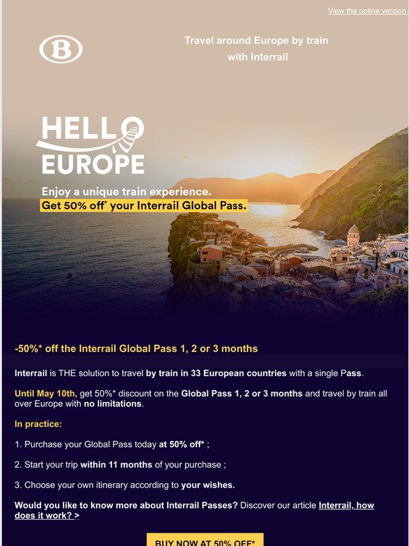 Flash Sale: -50% on Interrail Global Passes during 5 days