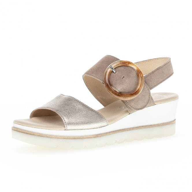 Yeo Comfortable Metallic Fashion Sandals in Beige
