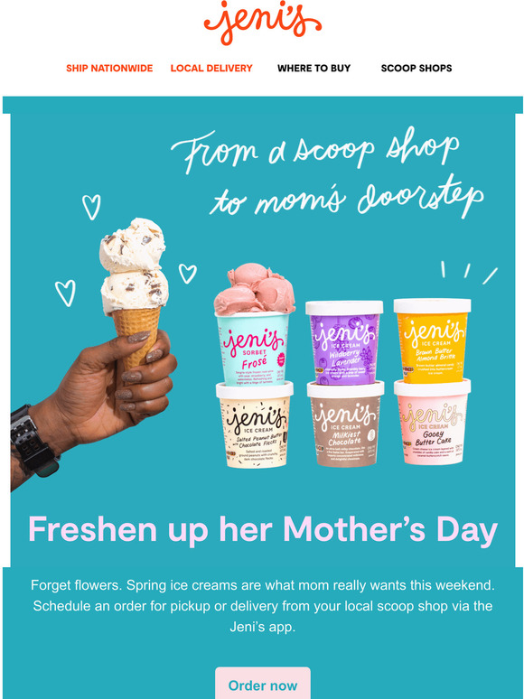 Jeni's Ice Creams In shops now! Get moms ice cream delivered Milled