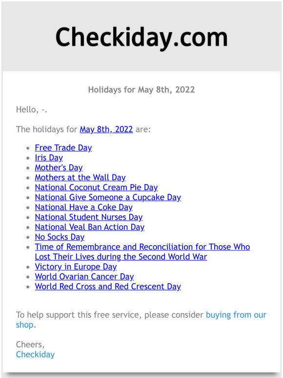 Checkiday: Holidays for May 8th, 2022! | Milled
