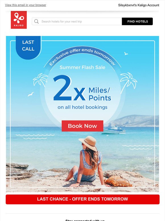 Hurry -DOUBLE MILES/POINTS FLASH SALE ends tomorrow!