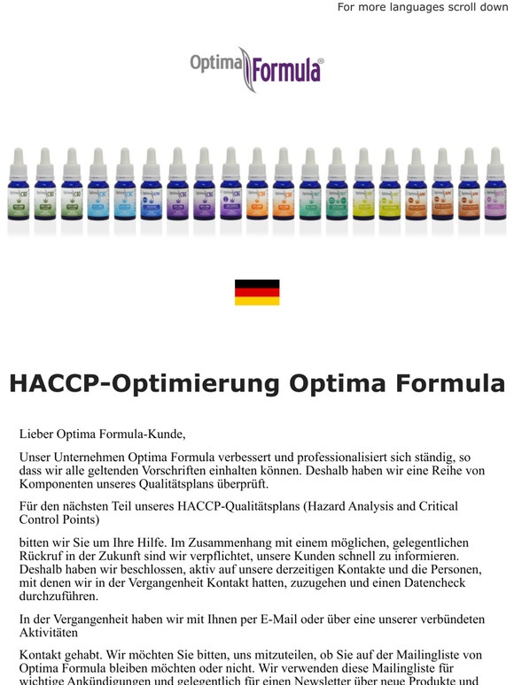 HACCP optimalisatie Optima Formula + wij vragen jouw toestemming