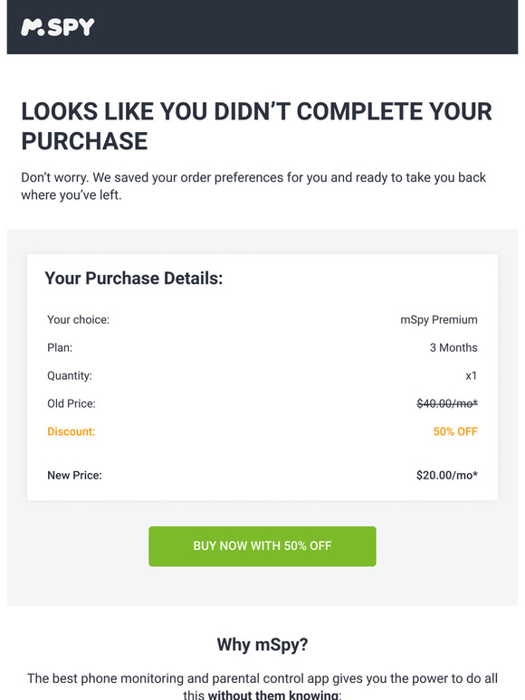 Ooops, you forgot mSpy in your cart. Good News: Your price dropped!