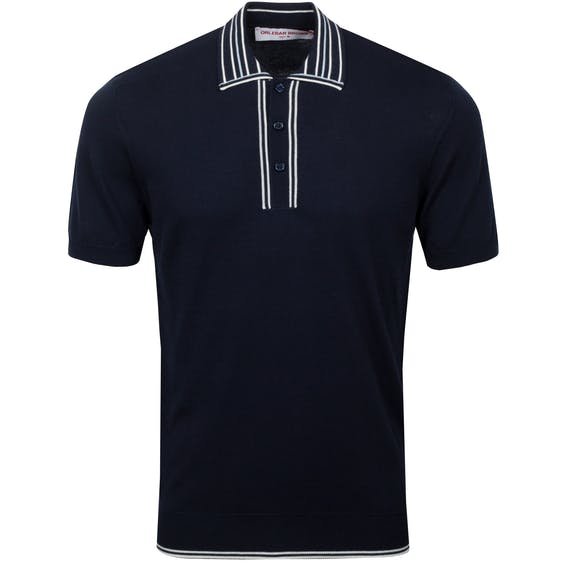 Orlebar Brown Maurice Tailored Fit Tipped Collar Oranic Cotton Polo Shirt Navy