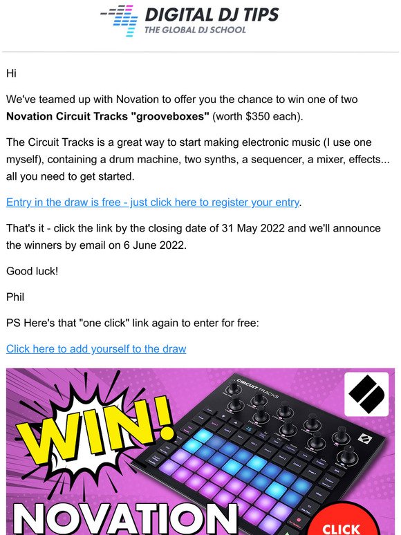  Free draw - Novation groovebox to be won!