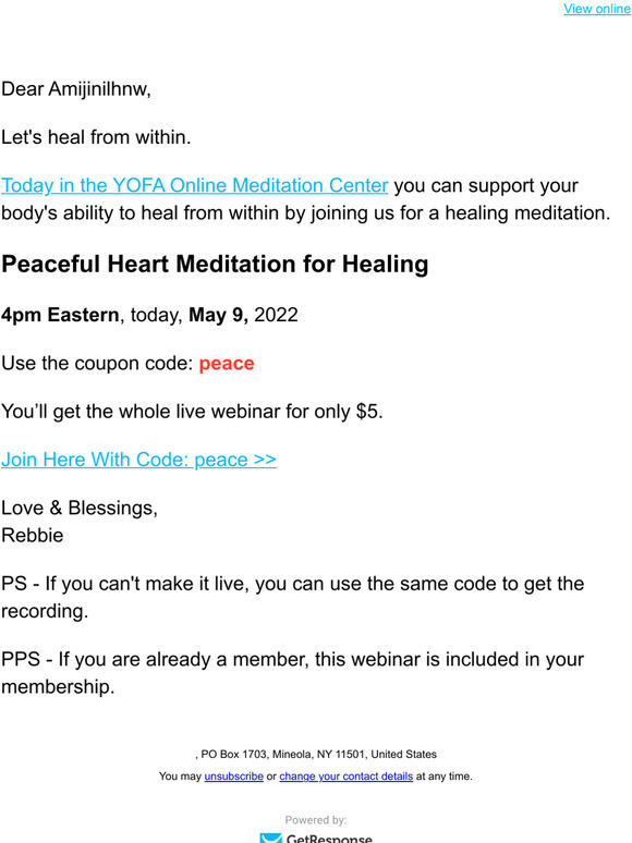 Healing Meditation Webinar Coupon Enclosed