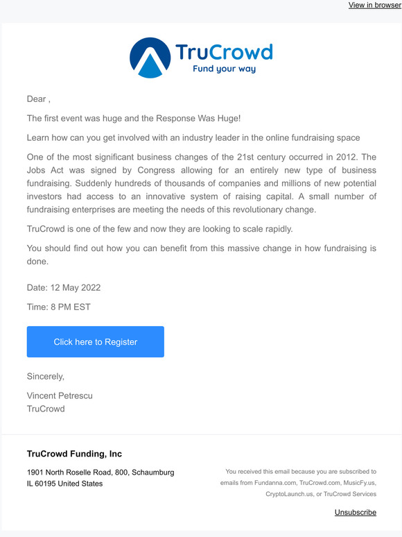 Special Notice--Can't miss online event--Trucrowd ownership opportunity briefing