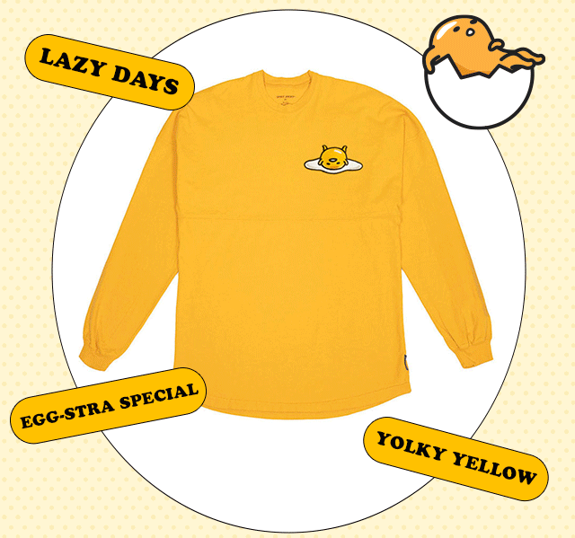 Animated GIF of Gudetama Spirit Jersey with moving text bubbles