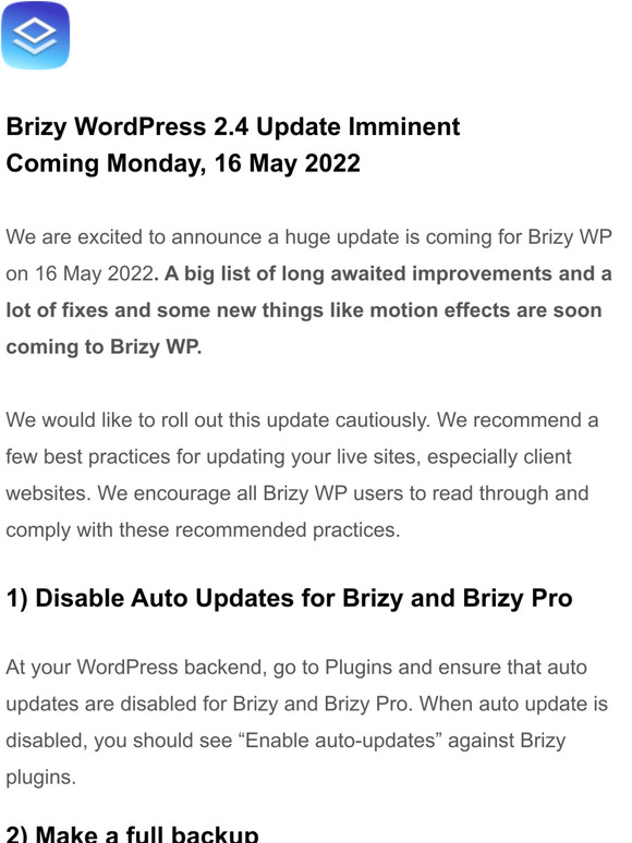 [IMPORTANT] Brizy WordPress 2.4 Update Imminent