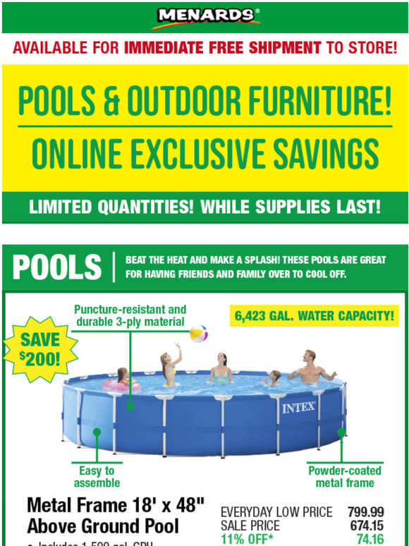 Menards Online Exclusive Savings On Pools & Outdoor Furniture! Milled