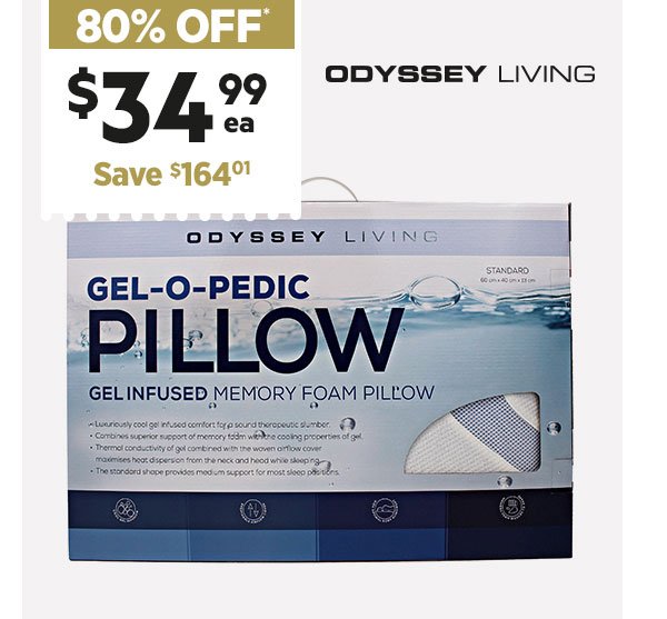 ODYSSEY LIVING Gel Infused Memory Foam Pillow Standard or Contour