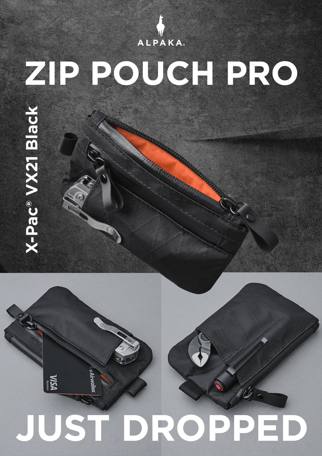 Zip Pouch Pro - Black X-Pac VX21 | Alpaka