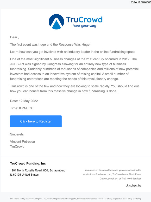 Special Notice--Can't miss online event--Trucrowd ownership opportunity briefing