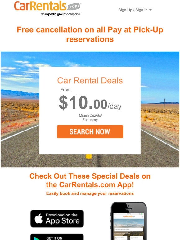 Your latest deals for our most popular destinations - starting from $10.00/day.