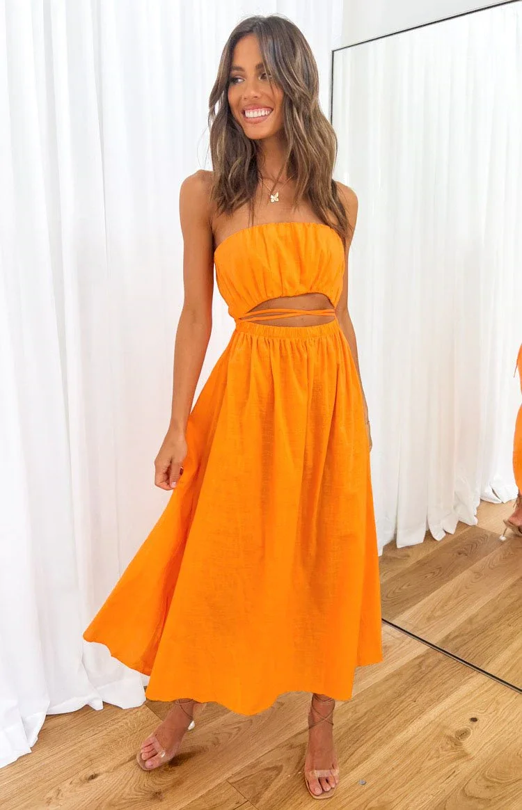 Image of Soho Orange Midi Dress