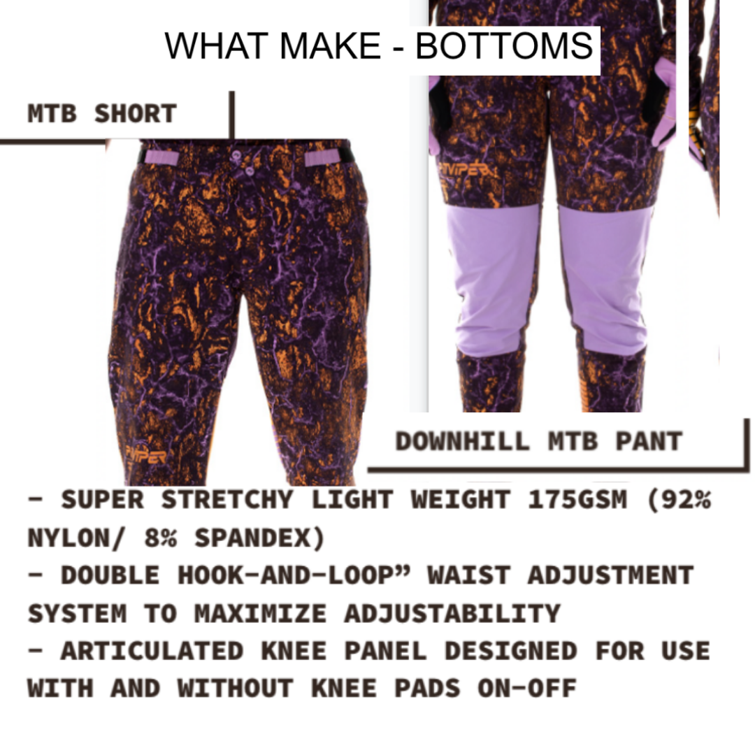 what make? bottoms. mtb short. downhill mtb pant.
