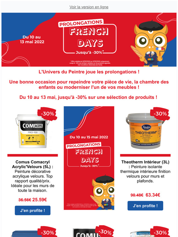 Jusqu' -30%. L'Univers du Peintre joue les prolongations !