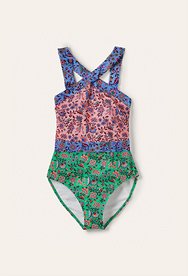 Maillot de bain Positano à motif pêle-mêle - Rose formica, motif Oriental Meadow