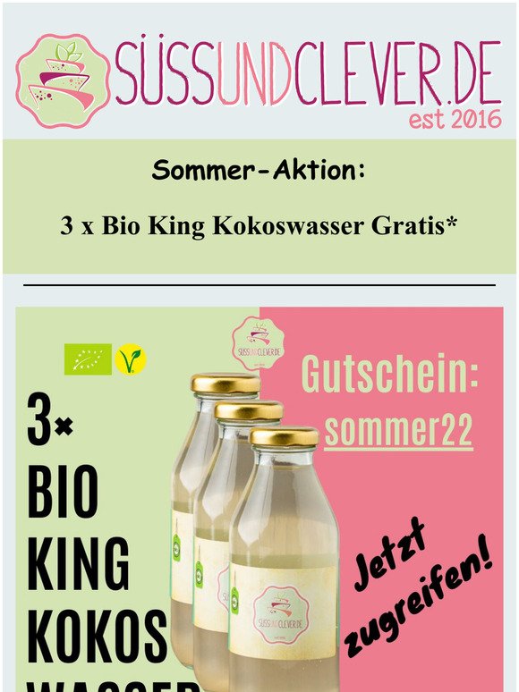 Sommer-Aktion: 3 x Bio King Kokoswasser Gratis