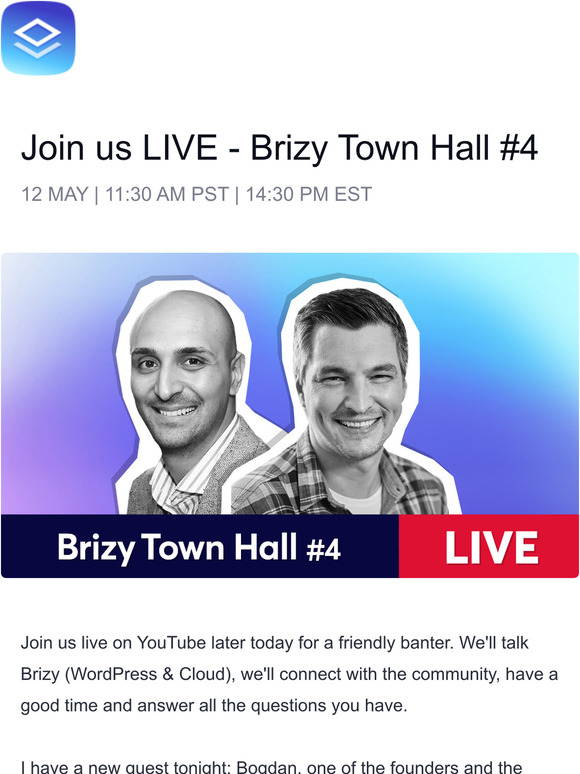 JOIN US LIVE - Brizy Town Hall #4