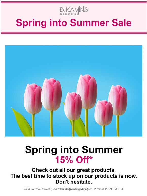 B. Kamins Spring Into Summer Sale - 15% Off