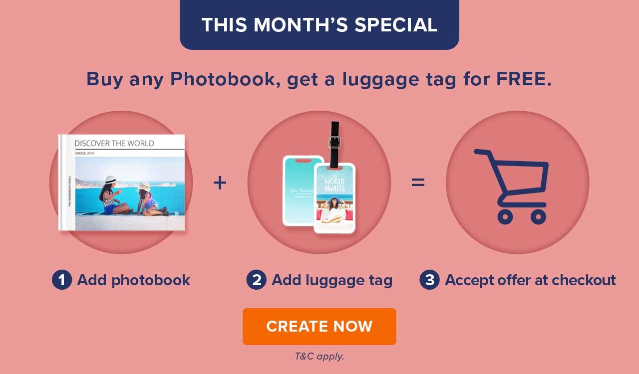 Buy any Photobook, get a luggage tag for FREE.