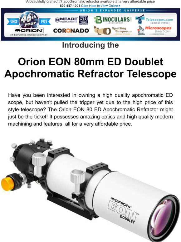 Orion Telescopes UK Introducing the Orion EON 80mm ED Doublet