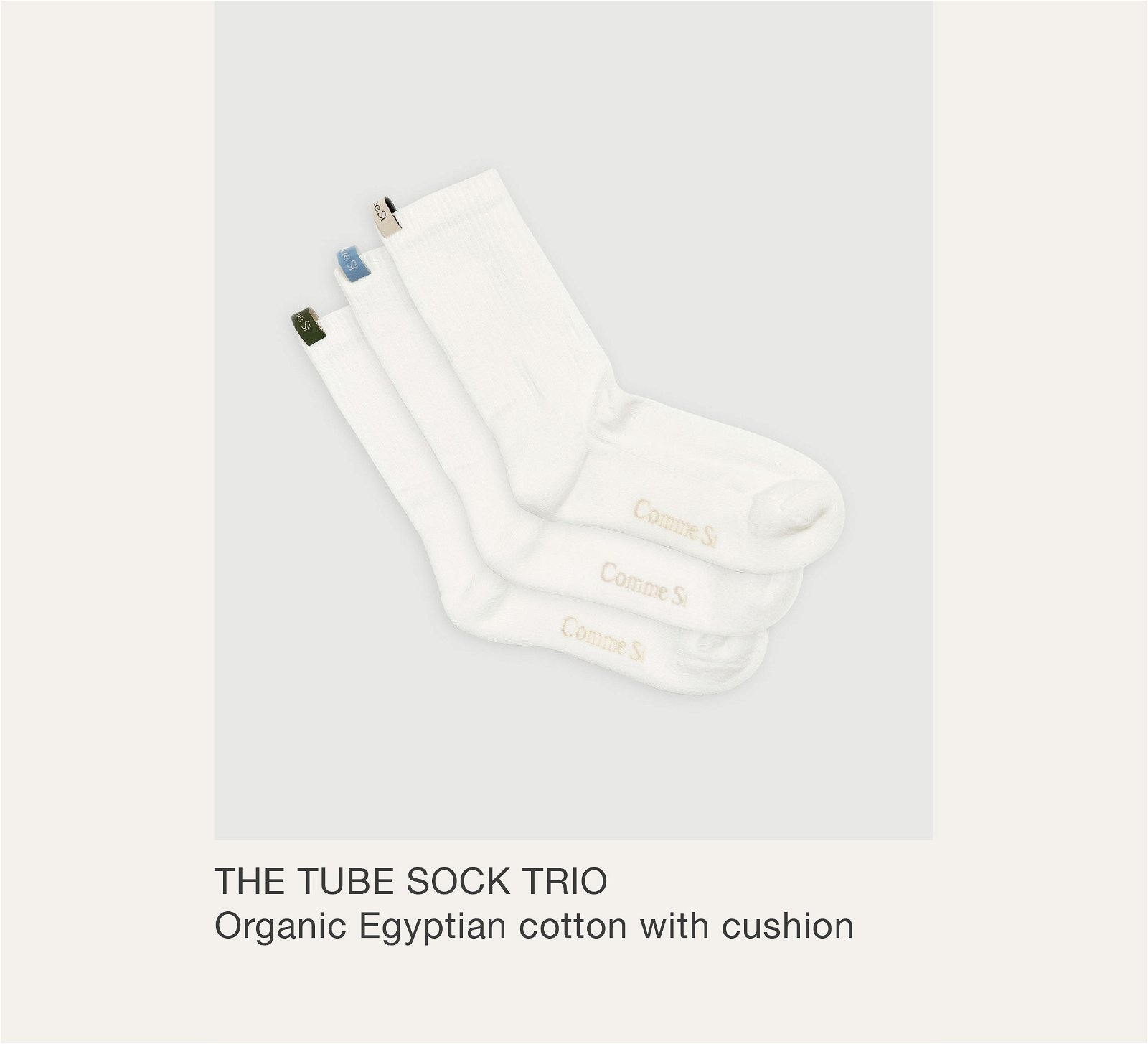 The Tube Sock Trio. Organic Egyptian Cotton with cushion
